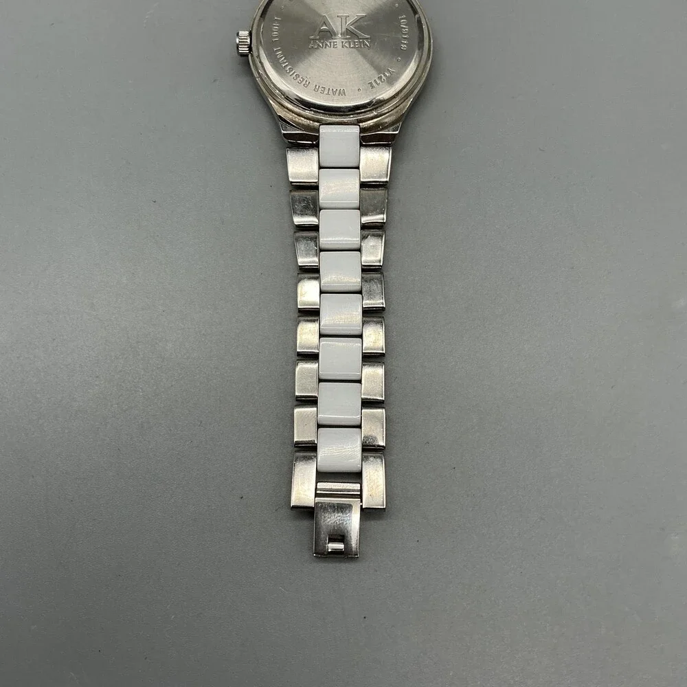 Anne Klein Women Watch 33mm White MOP Dial Silver Tone Crystals New Battery 6.5